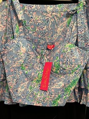 NWT- Lilly Pulitzer Sky Blue Floral print 2-piece crop top w/matching skirt S-10